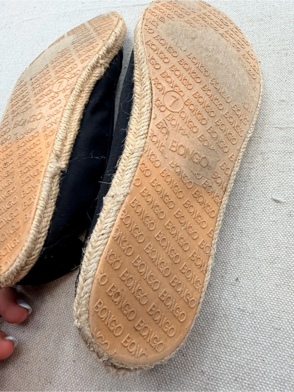 Bongo Black Canvas Espadrille Slip-On Flats with Jute Trim